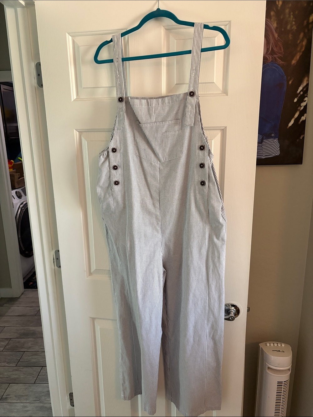 Striped Wide-Leg Overalls - Gray & White
